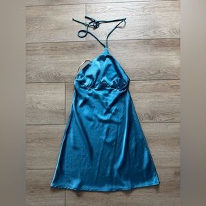 White Fox Teal Blue Halter Neck Dress